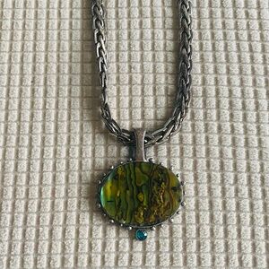 Chico's Silver Necklace with Green Abalone Pendant